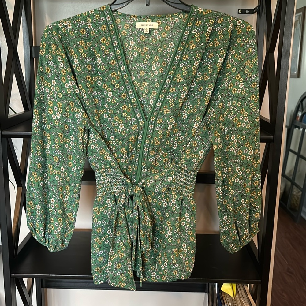Green peasant style blouse